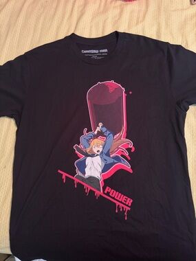Girls' Black Graphic Anime Power T‑Shirt